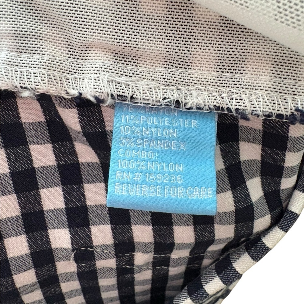 J. McLaughlin Hyana Pants Navy Ivory Gingham Straight Leg Stretch size 12 - Picture 7 of 9